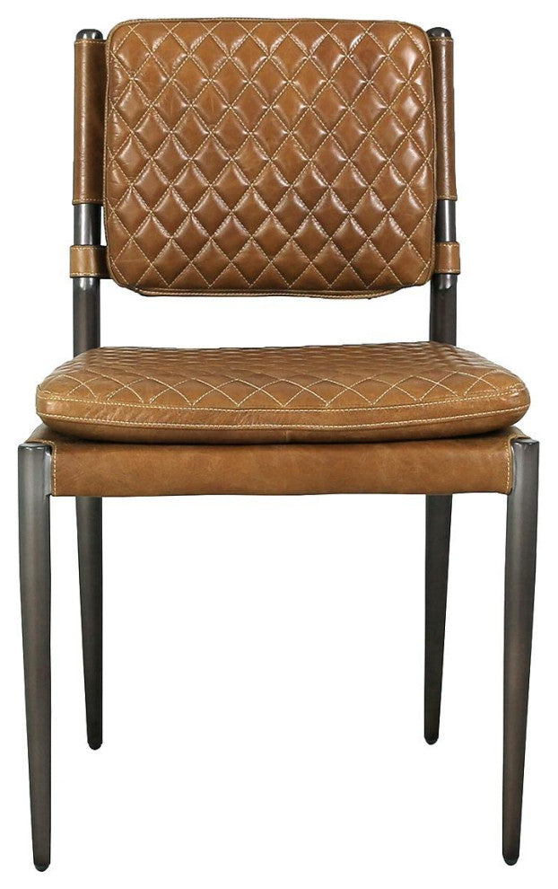Pasargad Home Capri Brown Top Grain Leather Accent Chair With Metal legs