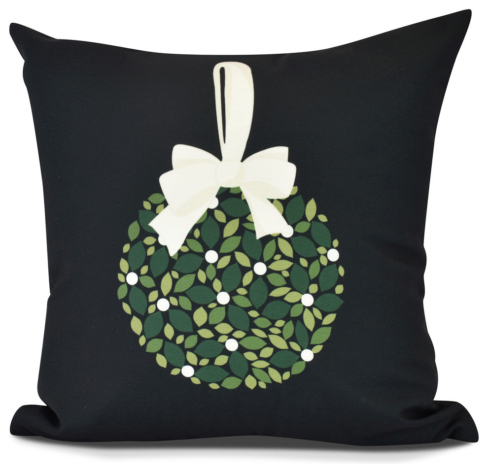 Mistletoe Me, Floral Print Outdoor Pillow, Black, 18" x 18"