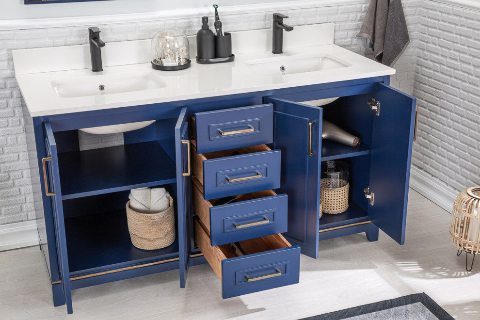 Albia Collection 60" Bathroom Vanity With Sink, Mirror, Countertop, Dark Blue