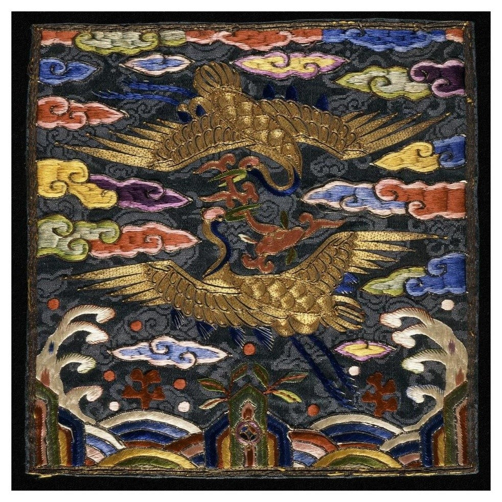 "Pair of Badges (Hyungbae) of Upper Civil Rank with 2 Cranes" Paper Art, 32"x32"