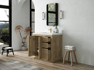 Alys Teak 36 Bathroom Vanity Center Sink Whitewashed 2" Empira Quartz