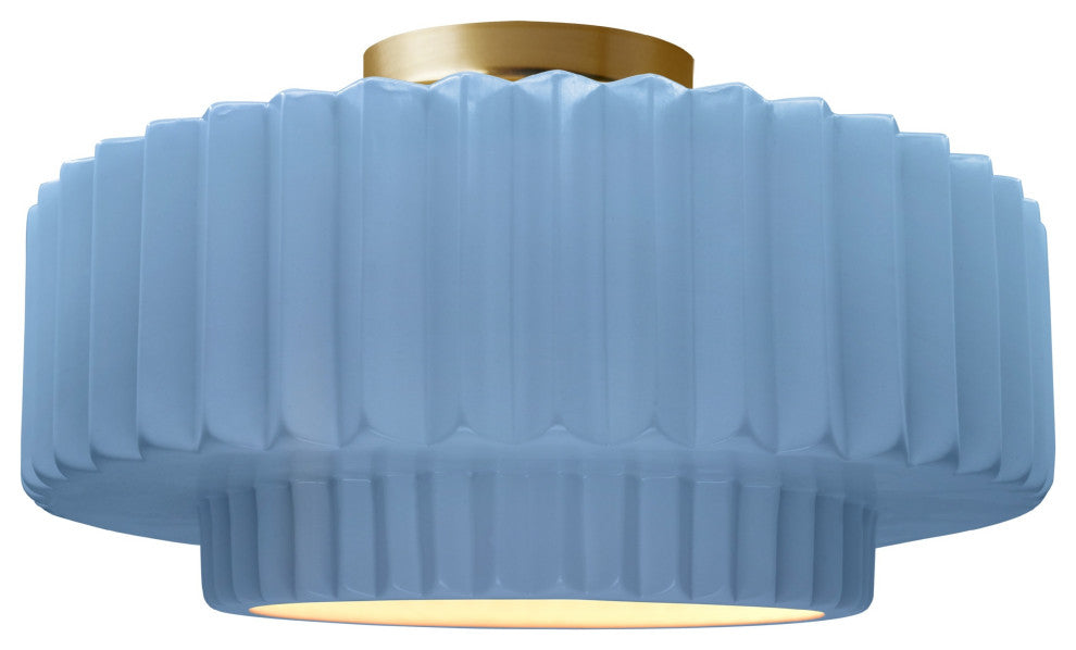 Radiance Medium Tier Pleated Semi-Flush, Sky Blue Frame, Brushed Brass, LED