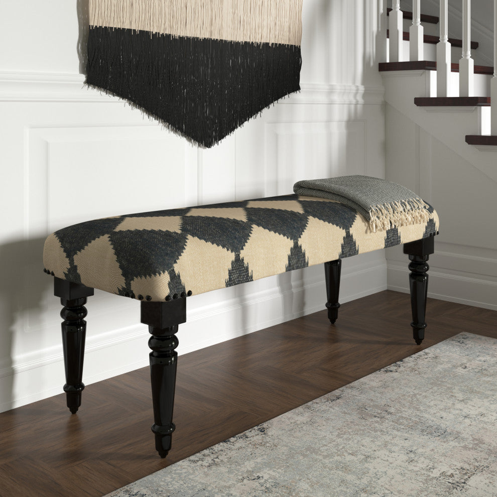 Modern Black and Tan Diamond Indoor Bench, 47" Length