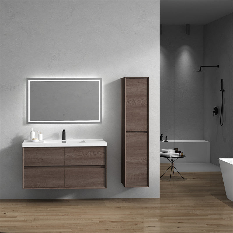 Ashley 48'' Floating Vanity, Acrylic Top, Single Sink, Red Oak
