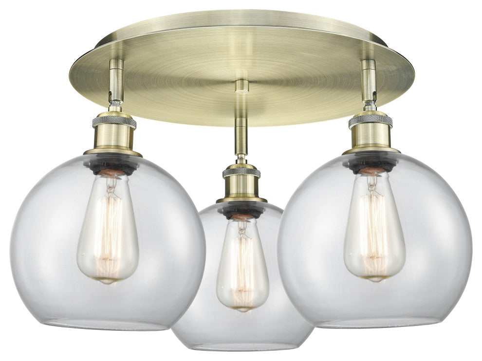 Innovations Athens 3 19.75" Flush Mount Antique Brass