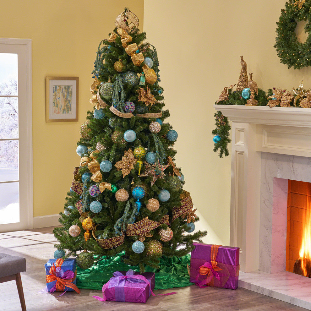 7.5' Noble Fir Artificial Christmas Tree, Pre-Lit Multi-Colored
