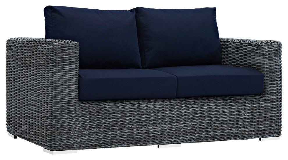 Summon Outdoor Patio Sunbrella, Loveseat, Canvas Navy