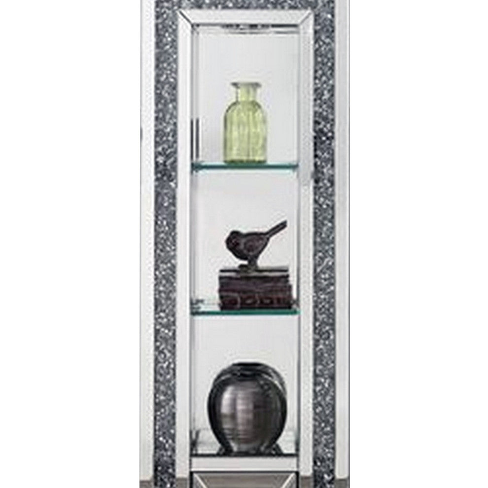 Benzara BM269095 Mirrored Grandfather Clock, 1 Drawer and Faux Diamonds, Silver