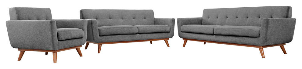 Modern Expectation Gray Engage Sofa Loveseat and Armchair, 3-Piece Set