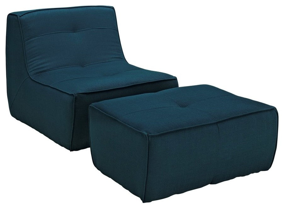Modern Azure Align 2 Piece Upholstered Armchair and Ottoman Set