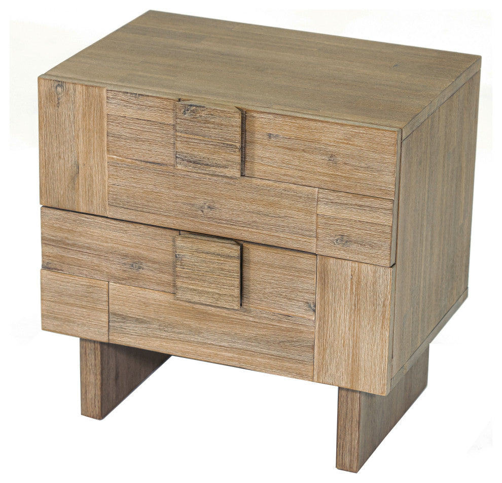 Atlantis 2-Drawer Solid Acacia Nightstand, Taupe