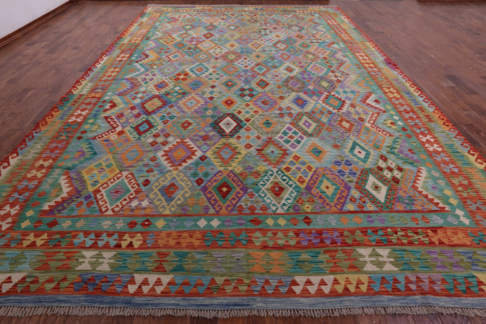 Reversible Wool On Wool Kilim Flat Weave Rug 11' 9" X 16' 6" - Q12539