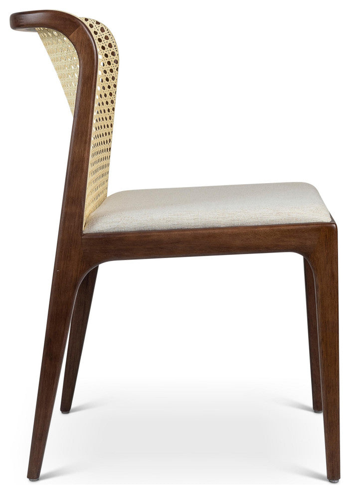 Modern Brazilian, Eloa, Cane Side Chair, Nogal/Natural/Medley Ivory