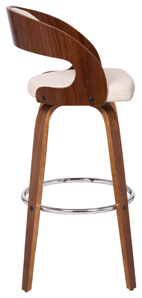 Cream Faux Leather Modern Walnut Wooden Bar Stool