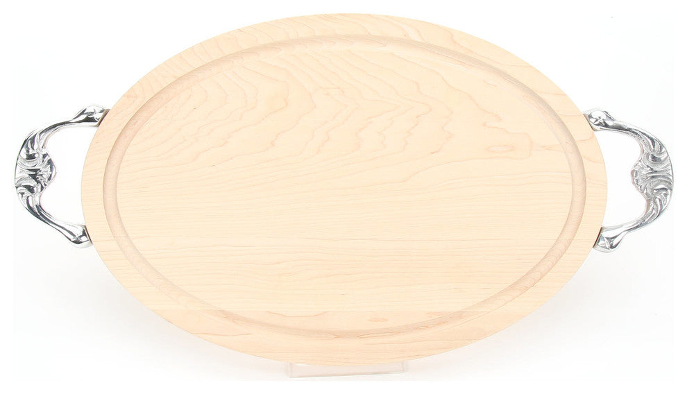 BigWood Boards Oval Cutting Board with Victorian Handles, Maple, 12" x 18"
