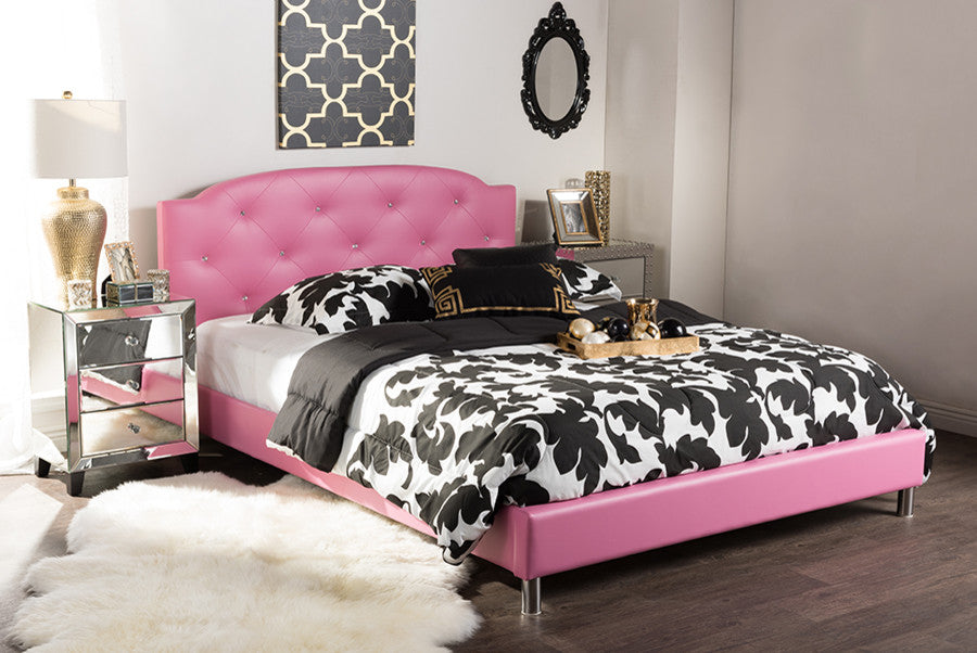 Canterbury Faux Leather Queen Size Platform Bed, Pink