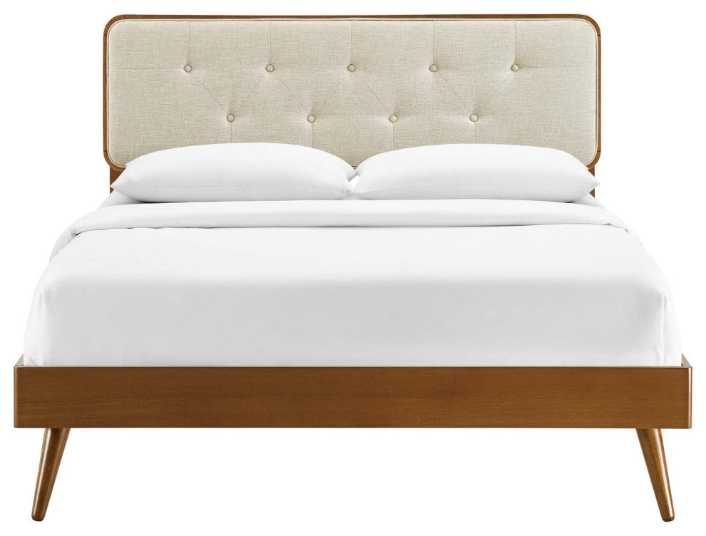 Bridgette Queen Wood Platform Bed With Splayed Legs Walnut Beige