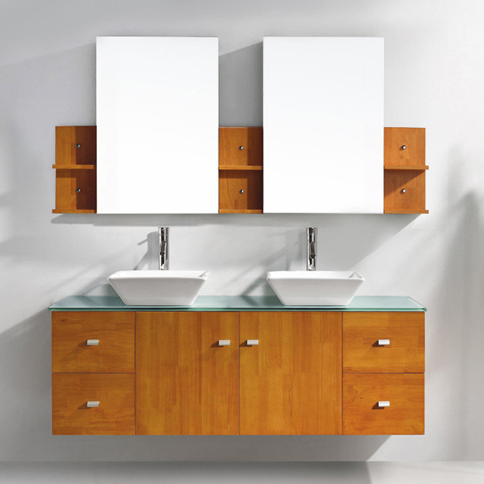 Clarissa 61" Double Bathroom Vanity Set, Honey Oak