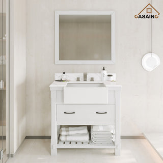 Freestanding Bath Vanity in White with White Quartz Top, 36in