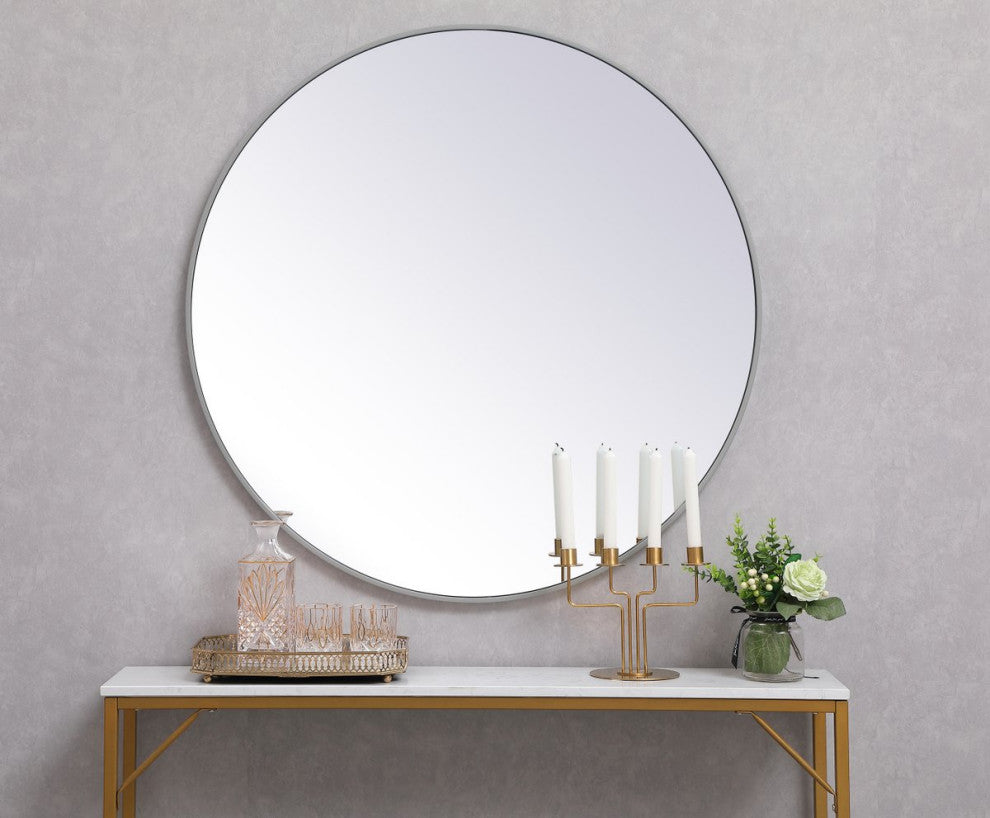 Elegant MR4839GR Metal Frame Round Mirror 39", Gray