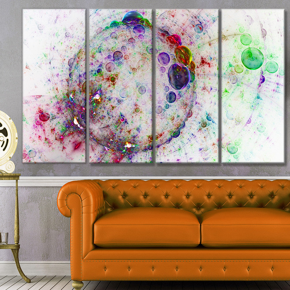 Colorful Spherical Planet Bubbles, Abstract Canvas Art Print, 48"x28", 4 Panels