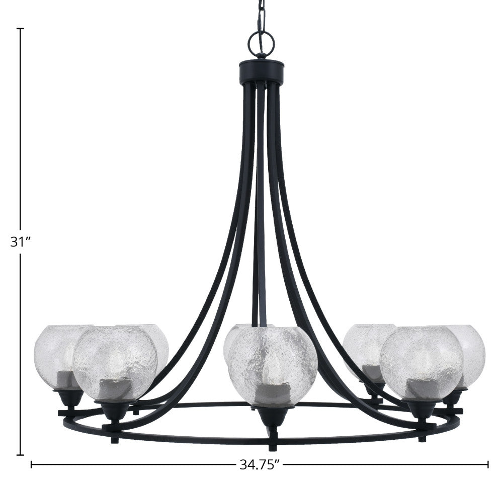 Paramount Uplight 8-Light Chandelier, Matte Black, 5.75" Smoke Bubble Glass