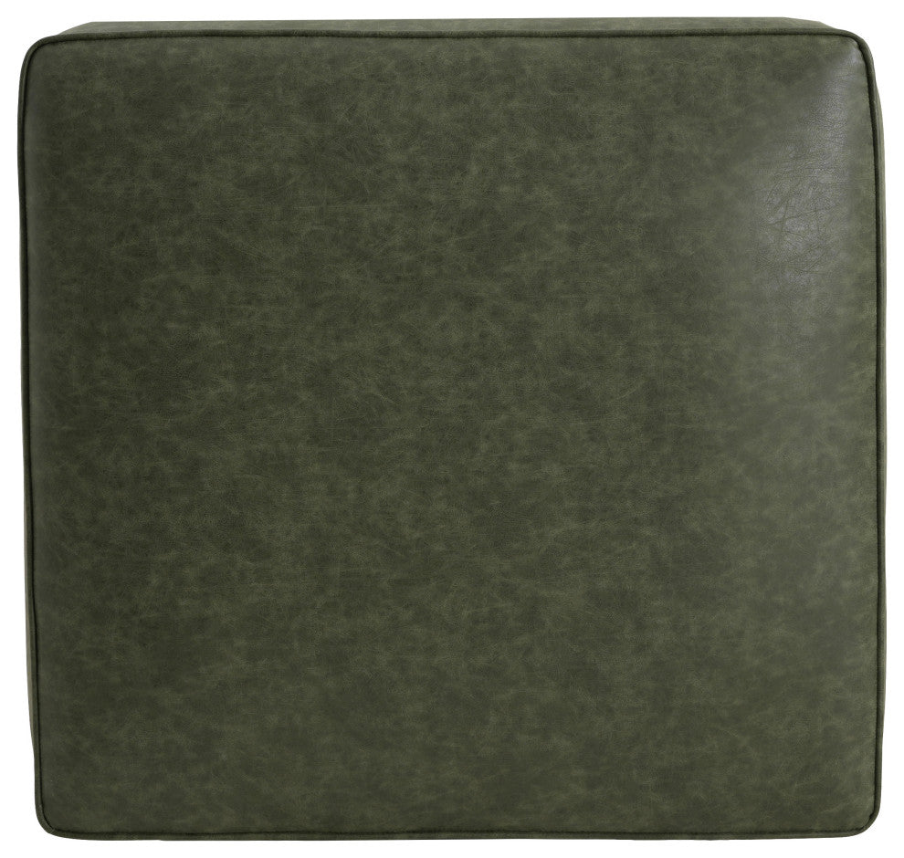 GDF Studio Modern Square Accent Ottoman, Wood Frame, Faux Leather/Green