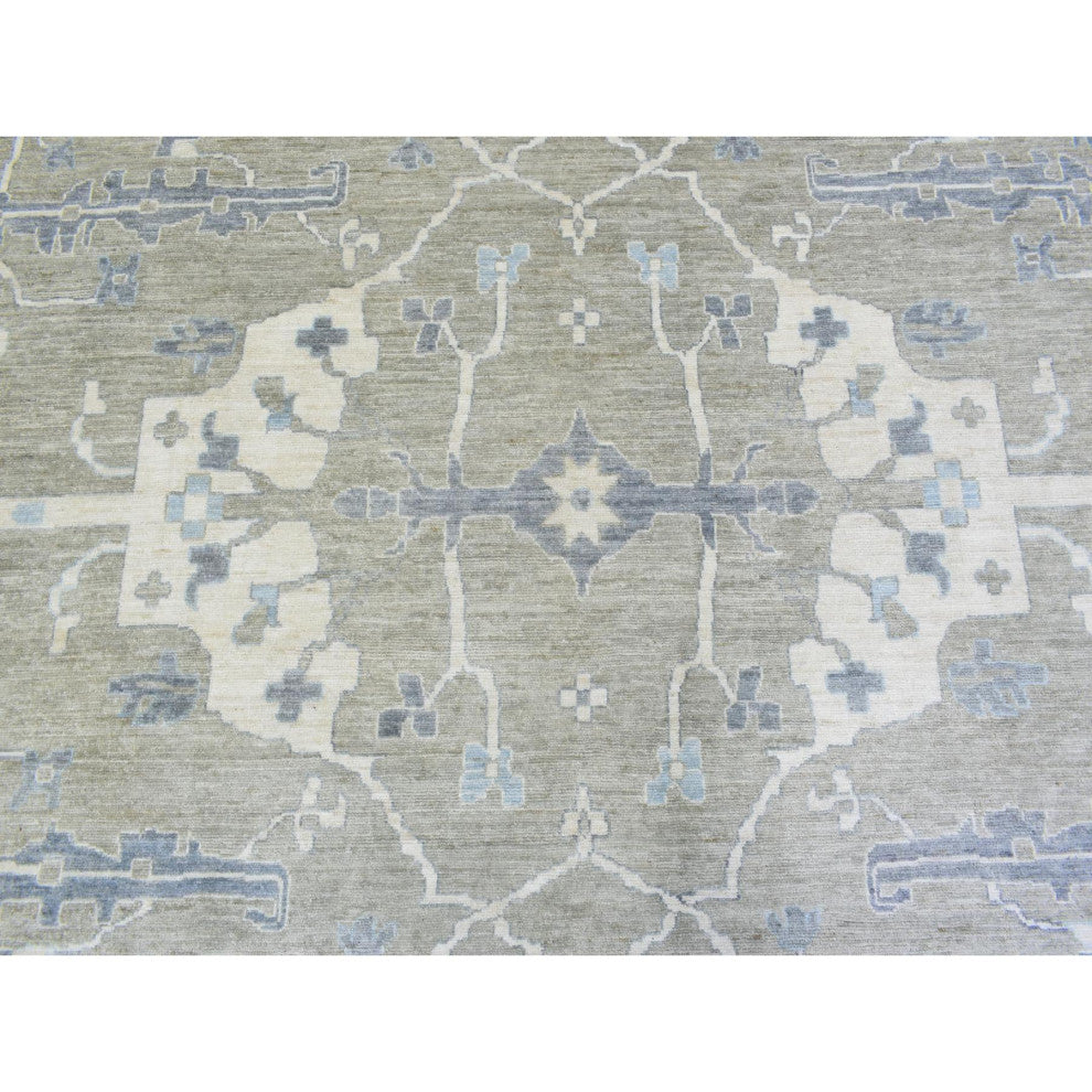 Gray Soft Wool Hand Knotted, Afghan Angora Oushak Oversize Rug, 14'0"x17'10"
