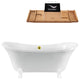 60" White Clawfoot Tub and Tray, White Feet, Gold External Drain