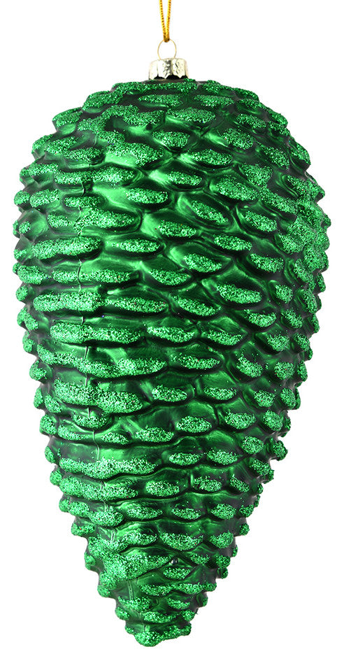 Vickermann187324D 10" Emerald Matte Glitter Pinecone Christmas Ornament