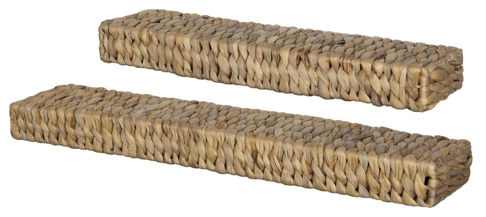 Set of Two Bohemian Rattan Floating Shelves