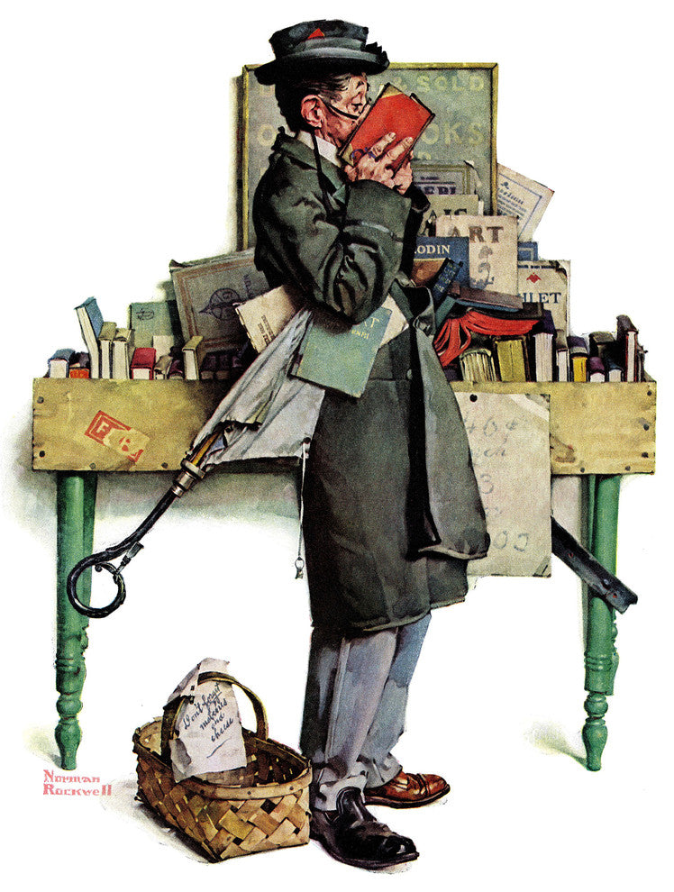 "Bookworm" Painting Print on Canvas by Norman Rockwell