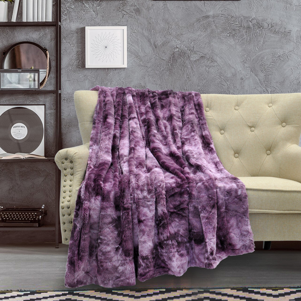 Tie Dye Double Sided Faux Fur Throws, Purple, 50" X 60"