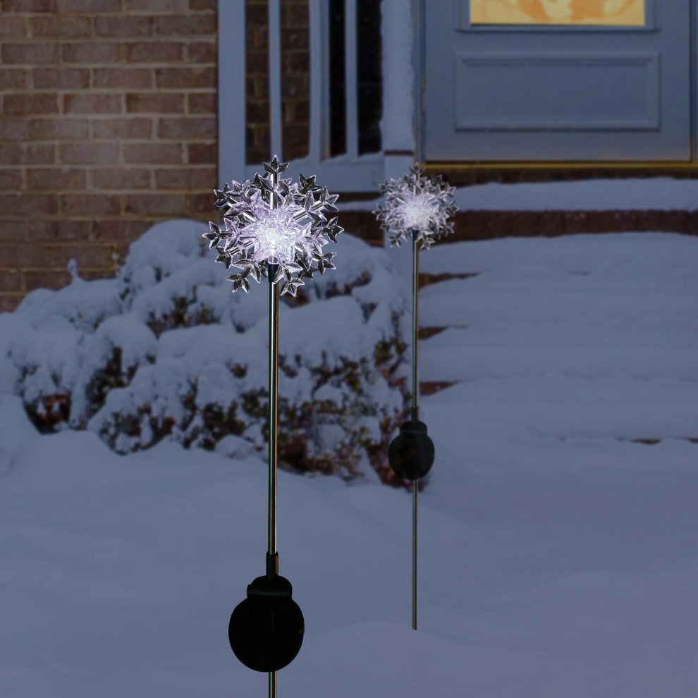 33"H Outdoor Solar 3D Snowflake Garden Lawn Stakes with LED Lights (Set of 2)