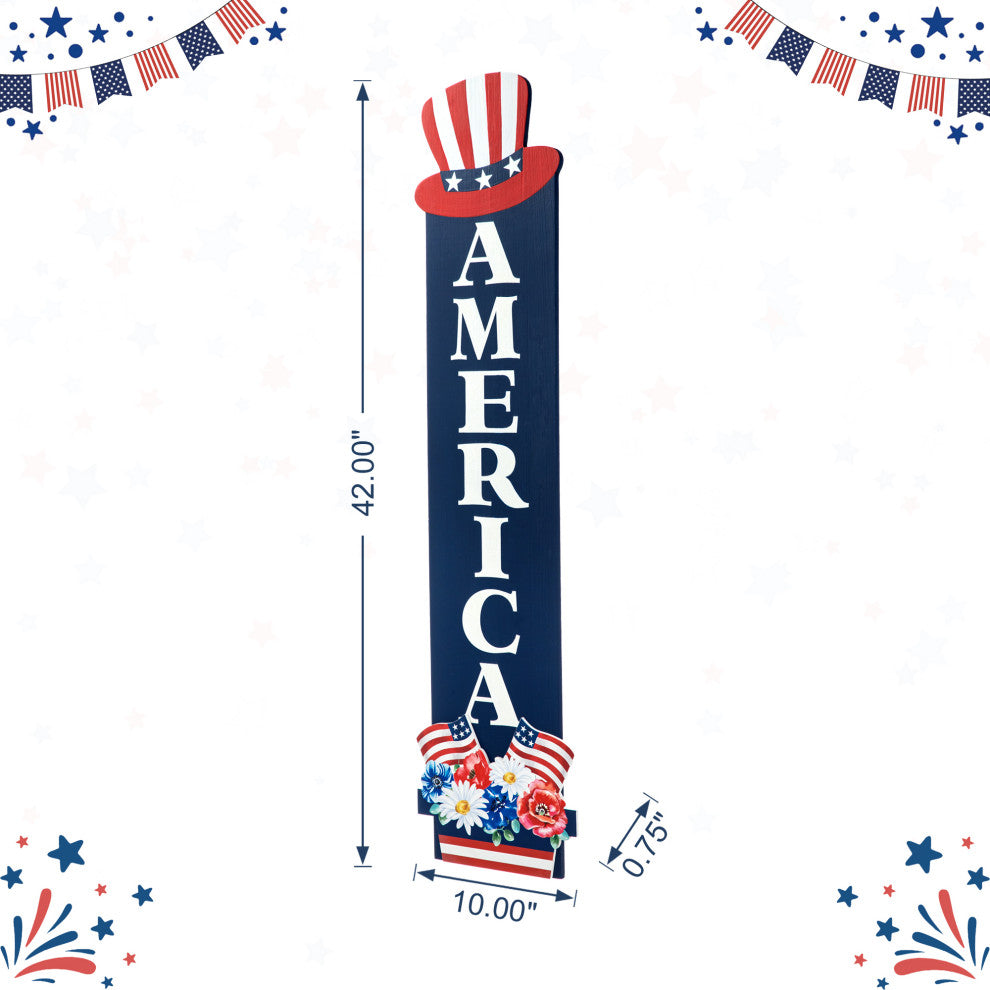 42"H Patriotic Wooden AMERICA Porch Decor