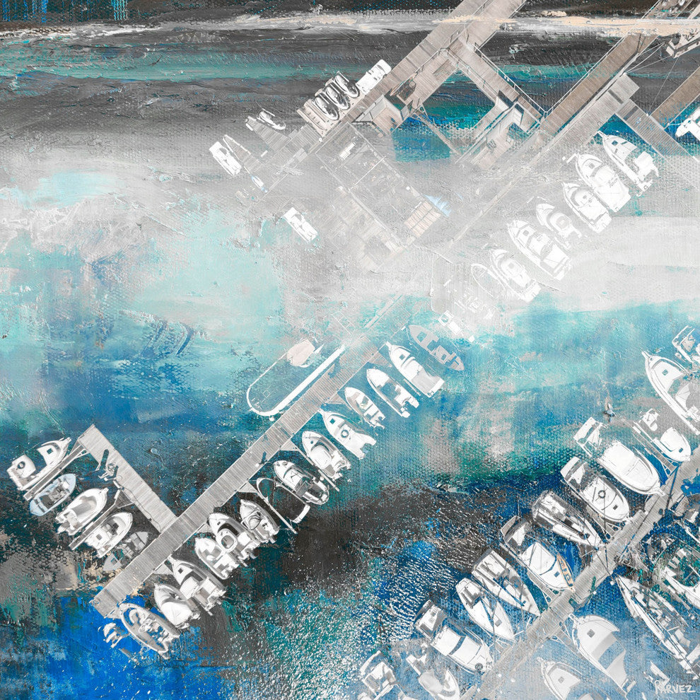 "White Boats Docked" Painting Print on Wrapped Canvas, 32"x32"