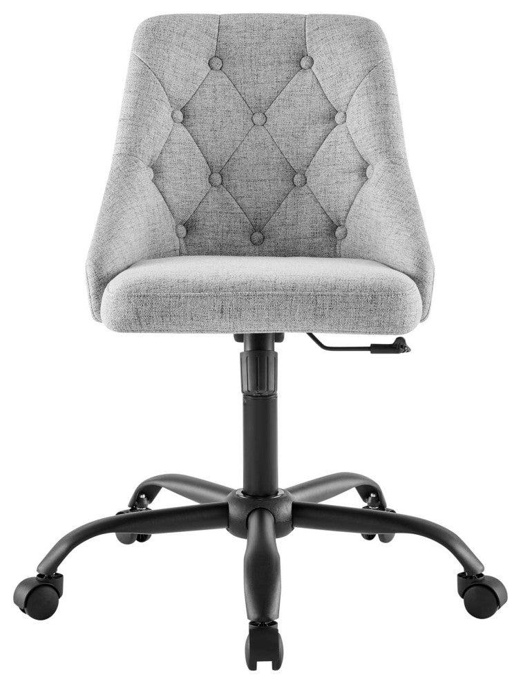 Computer Desk Swivel Tufted Chair, Fabric, Black Gray, Modern, Home Office