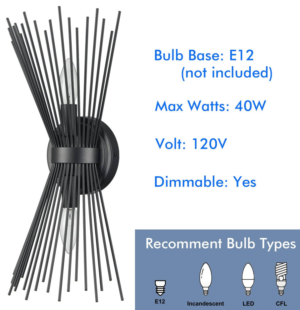 Industrial Starburst Wall Sconce 2-Light Black Wall Lights