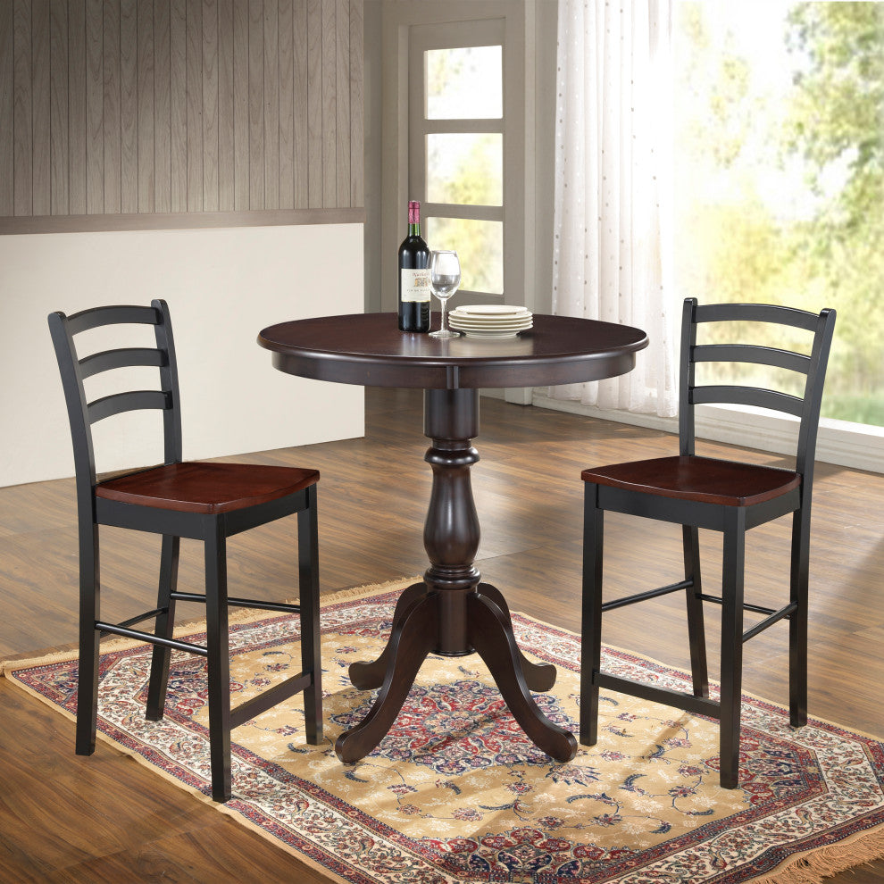 Bella Round Pedestal Bar Table, Blue/Espresso