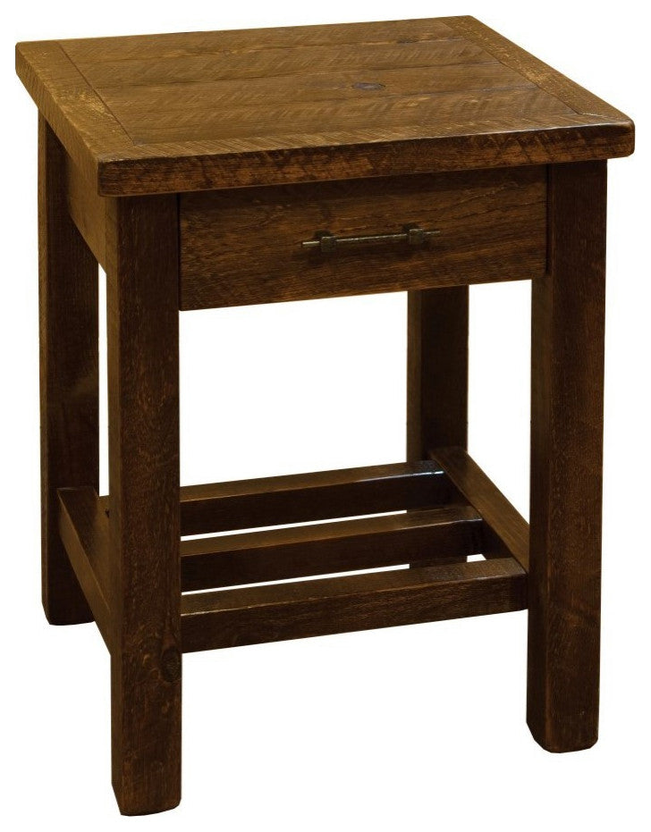 Rustic Barn Wood Style Timber Peg 1-Drawer End Table, Early American