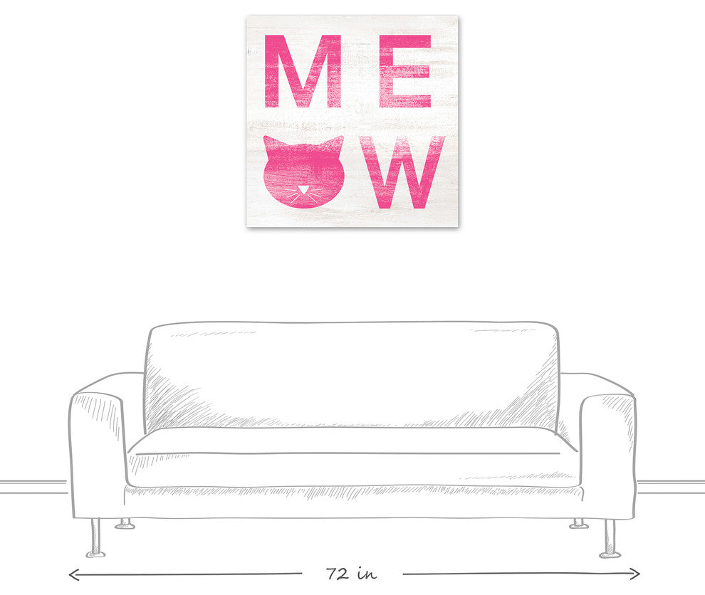 Designs Direct Meow Distressed Pink 30x30 Canvas Wall Art