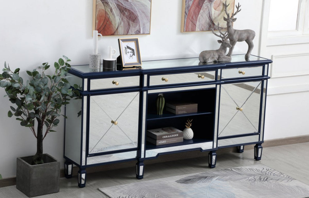 Calum 72" Mirrored Credenza, Blue