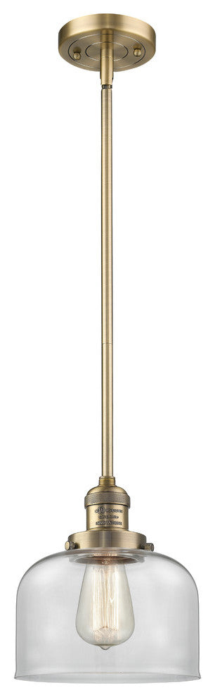 Large Bell 1-Light LED Pendant, Brushed Brass, Glass: Clear
