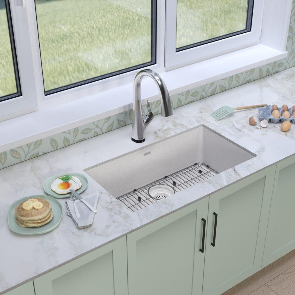 Quartz Classic 33" Single Bowl Undermount Sink Kit With Filtered Faucet, White