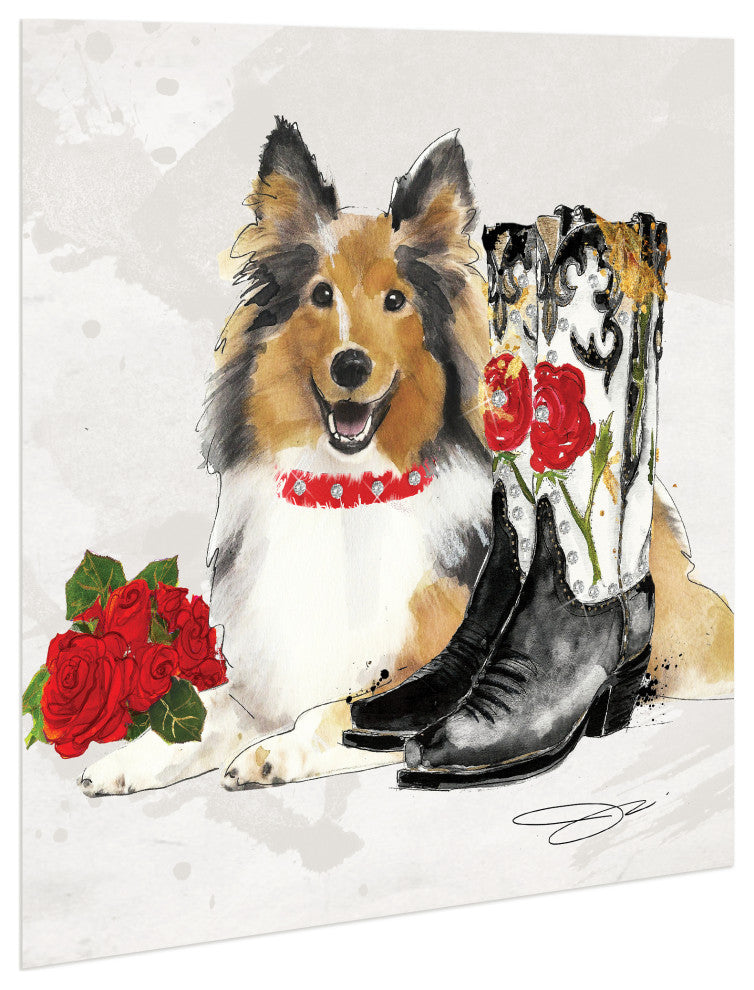 "Collie" Dog Wall Art Graphic Print Frameless Free Floating Tempered Glass Panel