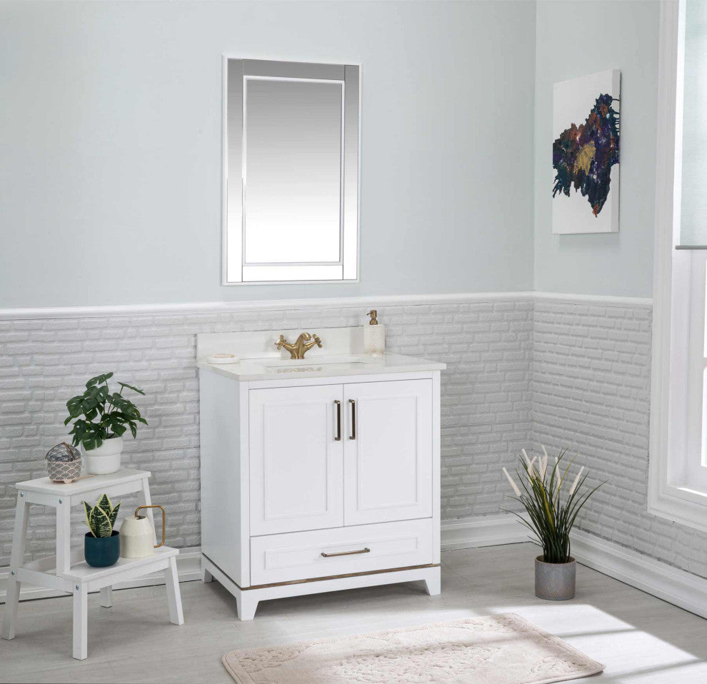 Albia Collection 30" Bathroom Vanity With Sink, Mirror, Countertop, White