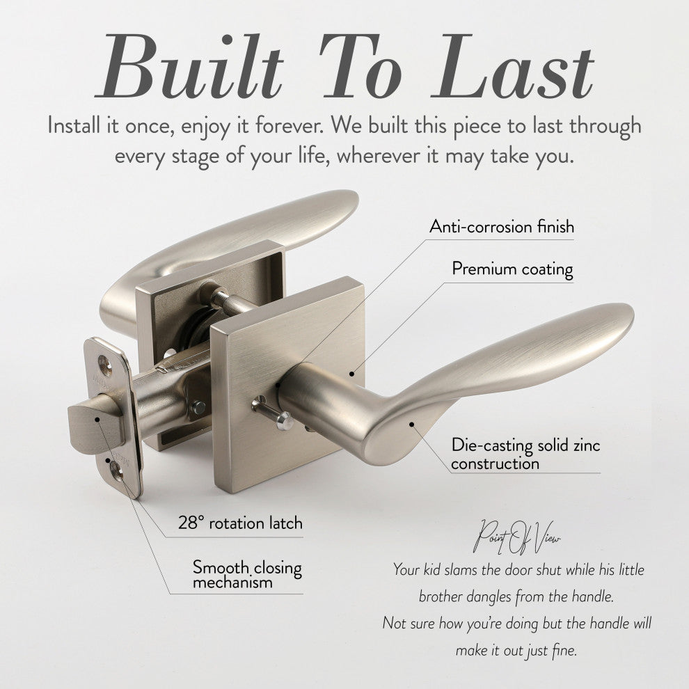 Modern Heavy Duty Designer Interior Door Lever - Lafayette Collection, Satin Nickel, Passage Right Hand
