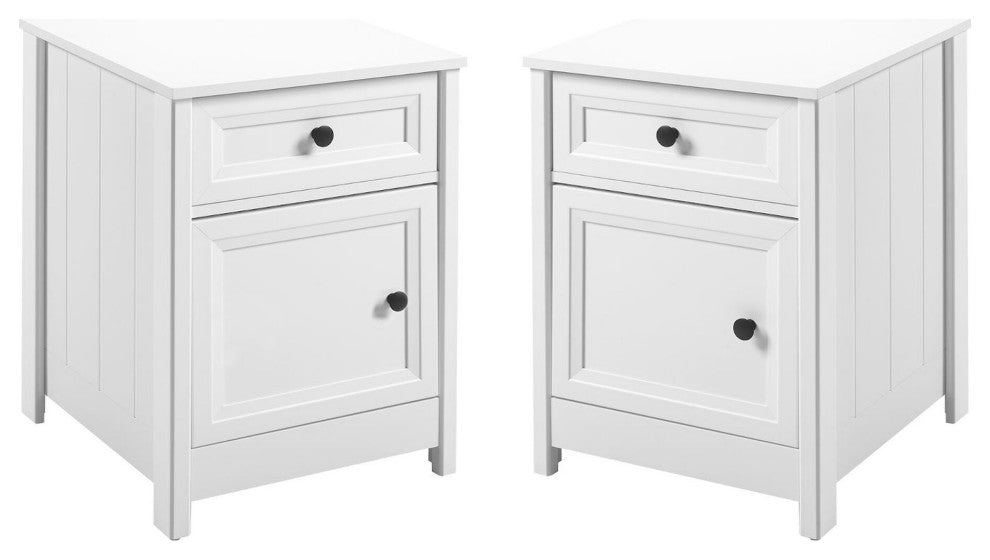 2 Piece Groove Side 1 Drawer, 1 Door Nightstands - White