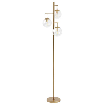 3-Light Gold Tree Floor Lamp with Glass Globe Shades, Clear Glass Shades