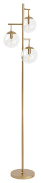 3-Light Gold Tree Floor Lamp with Glass Globe Shades, Clear Glass Shades